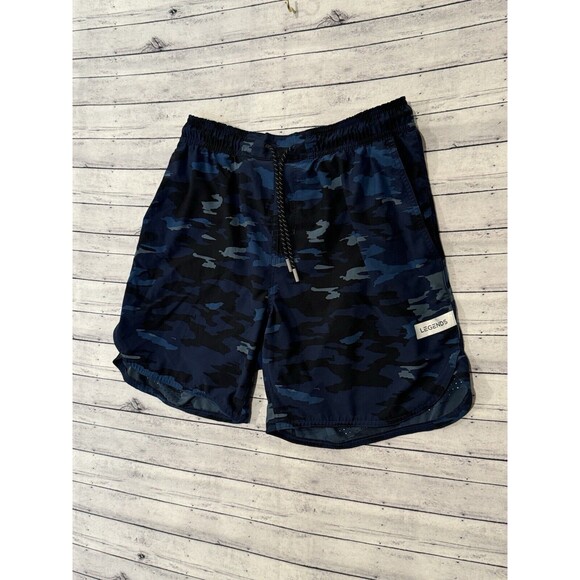 Legends Apparel Mens Active Relay Shorts Size L Blue Camo Unlined 7” Inseam Gym - Picture 6 of 16
